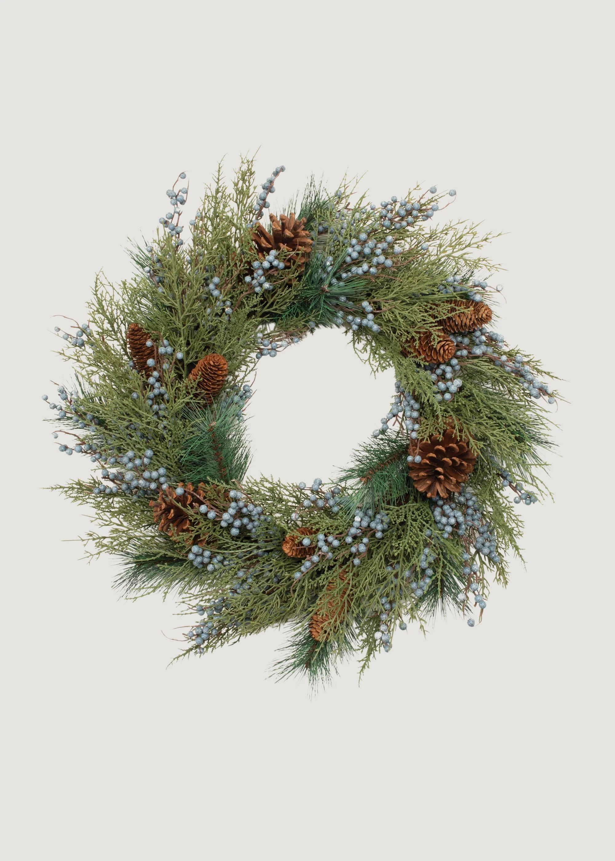 Mixed Winter Pine Wreath with Berries and Cones - 24" | Afloral