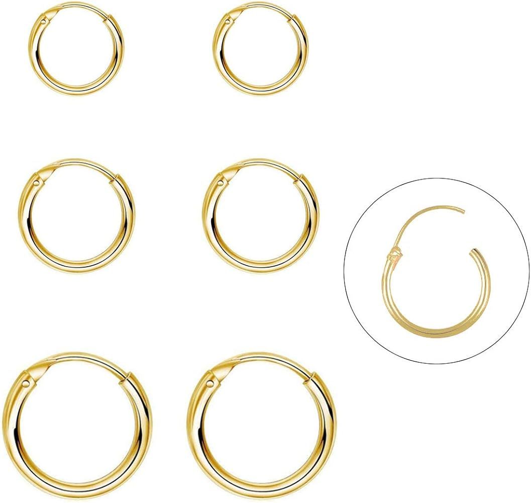 Silver Hoop Earrings- Cartilage Earring Endless Small Hoop Earrings Set for Women Men Girls,3 Pai... | Amazon (US)