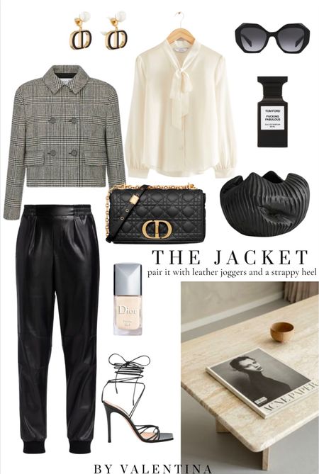 The Jacket edit, spring style, transitional fashion, outfit inspiration, Grey check cropped blazer, leather trousers, Dior bag, Dior nail varnish, black heels, home decor 

#LTKhome #LTKSeasonal #LTKstyletip