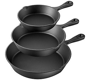 MegaChef Pre-Seasoned 3 Piece Cast Iron SkilletSet | QVC