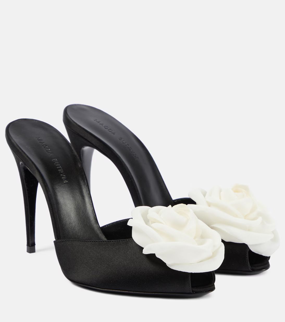 Floral-appliqué satin peep-toe pumps | Mytheresa (US/CA)