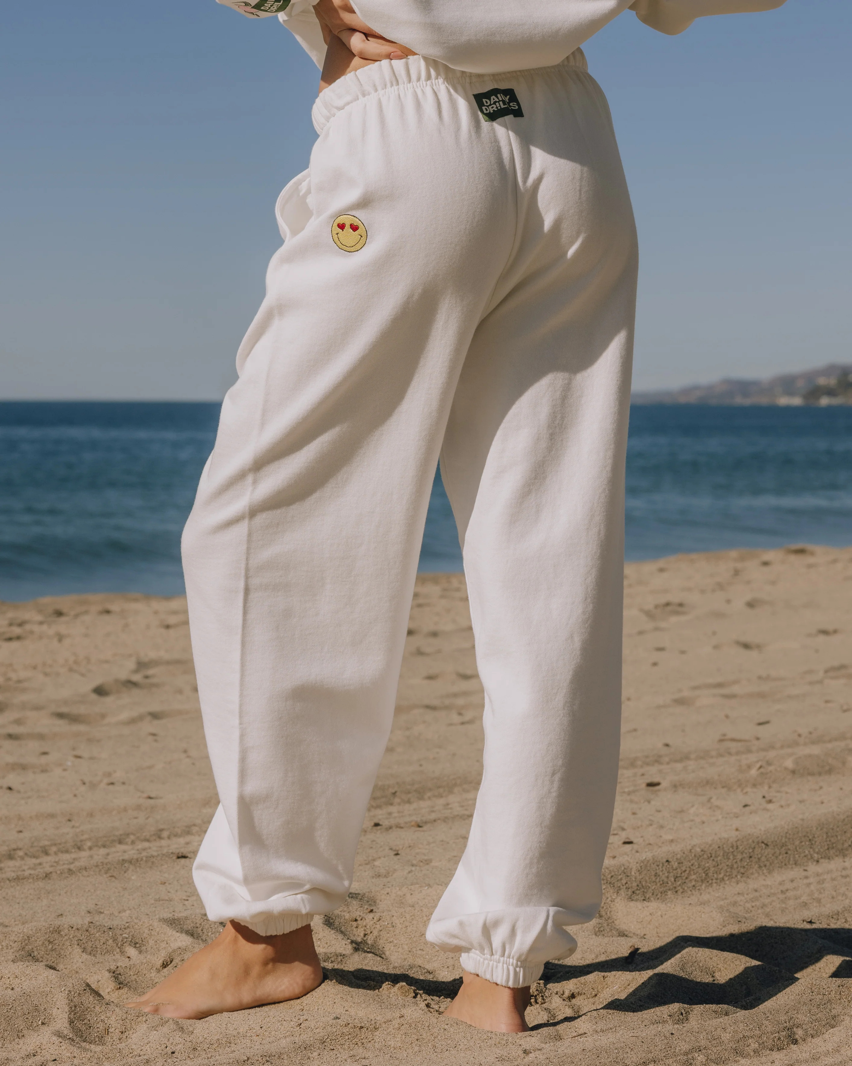 Embroidered Joggers - Raw White + XOXO Detail | Daily Drills
