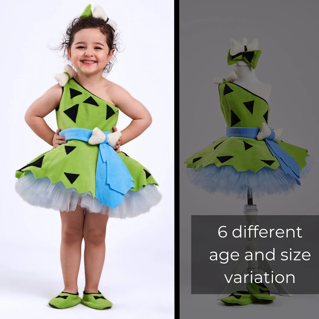 Pebbles Costume for Kids: Green Pebbles Birthday Dress for Baby Girl, Stone Age Dress, Toddler Ha... | Etsy (US)