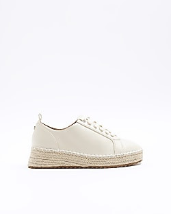 Cream lace up espadrille shoes | River Island (UK & IE)