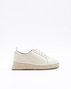 Cream lace up espadrille shoes | River Island (UK & IE)