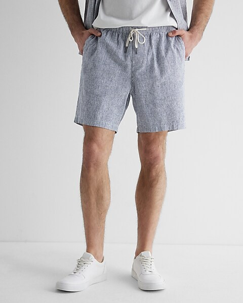 Striped 7" Elastic Waist Shorts | Express