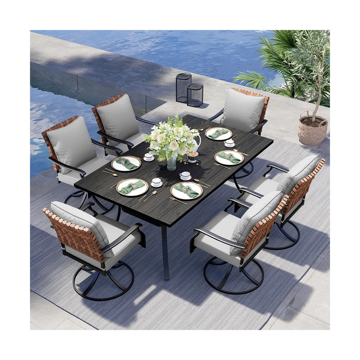 Tansi All Steel Detachable Main Dining Set Of Seven Pieces With Rectangular Dining Table And Cush... | Wayfair North America