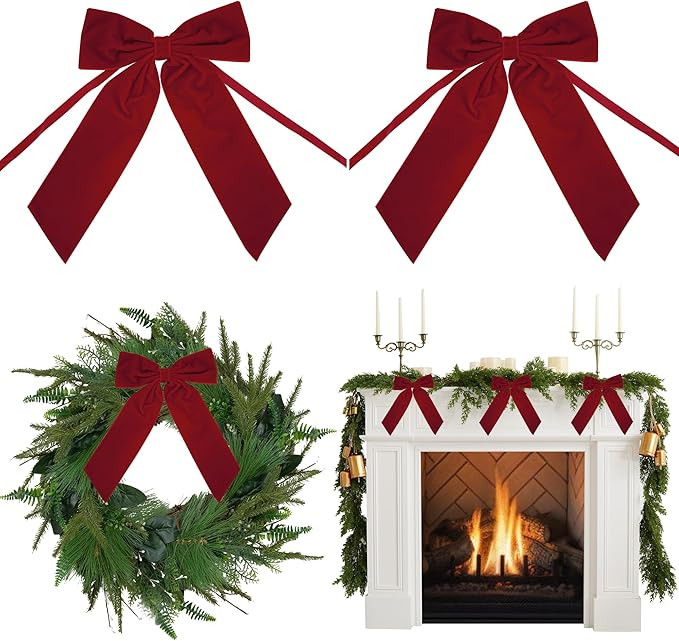 AIMUDI Red Velvet Bows 7" Premade Velvet Bows Christmas Bows for Gift Wrapping, Christmas Trees, ... | Amazon (US)