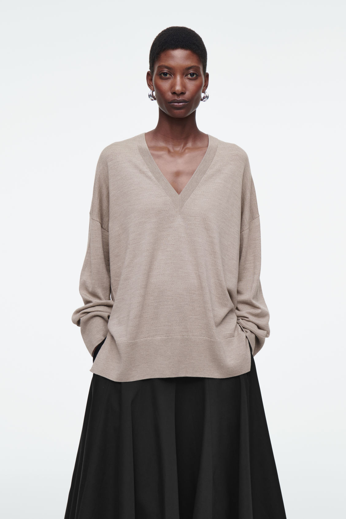 V-NECK MERINO WOOL JUMPER - Beige - COS | COS UK