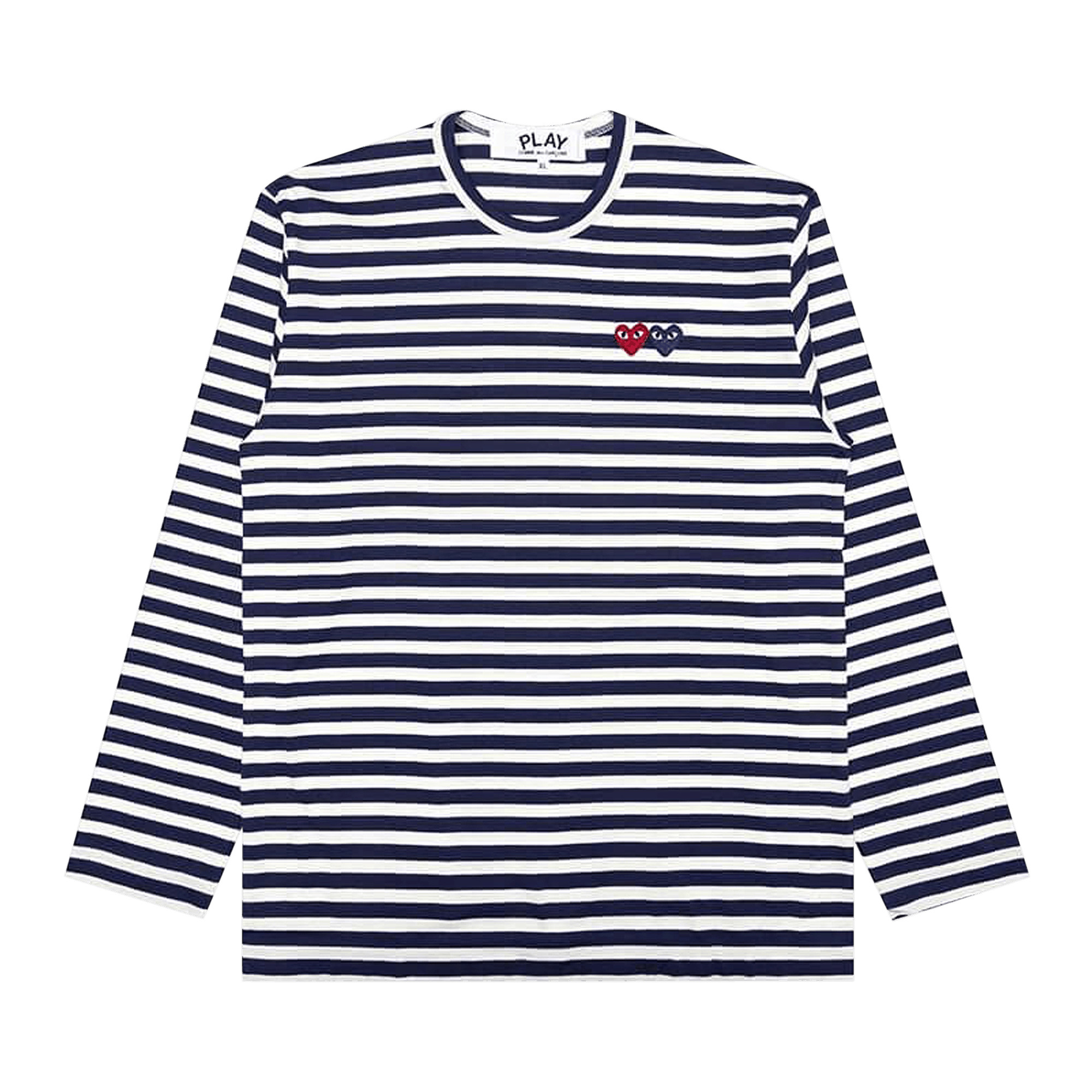 Comme des Garçons PLAY Double Heart Striped Shirt 'White/Navy' | GOAT