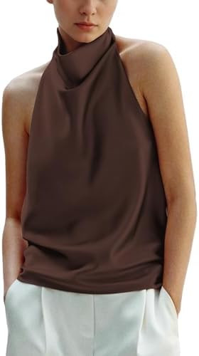 Women's Silk Satin Tank Tops Halter Draped Front Sexy Backless Womens Summer Tops Elegant Camisol... | Amazon (US)