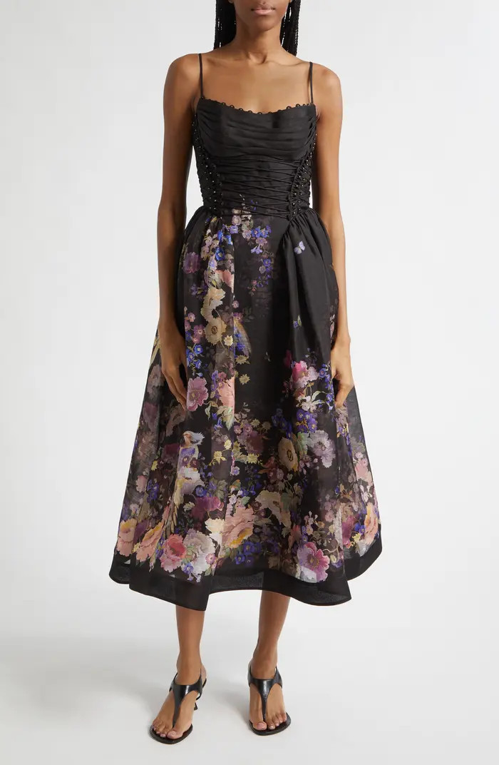 Kindred Spirit Luna Floral Beaded Linen & Silk Organza Picnic Dress | Nordstrom