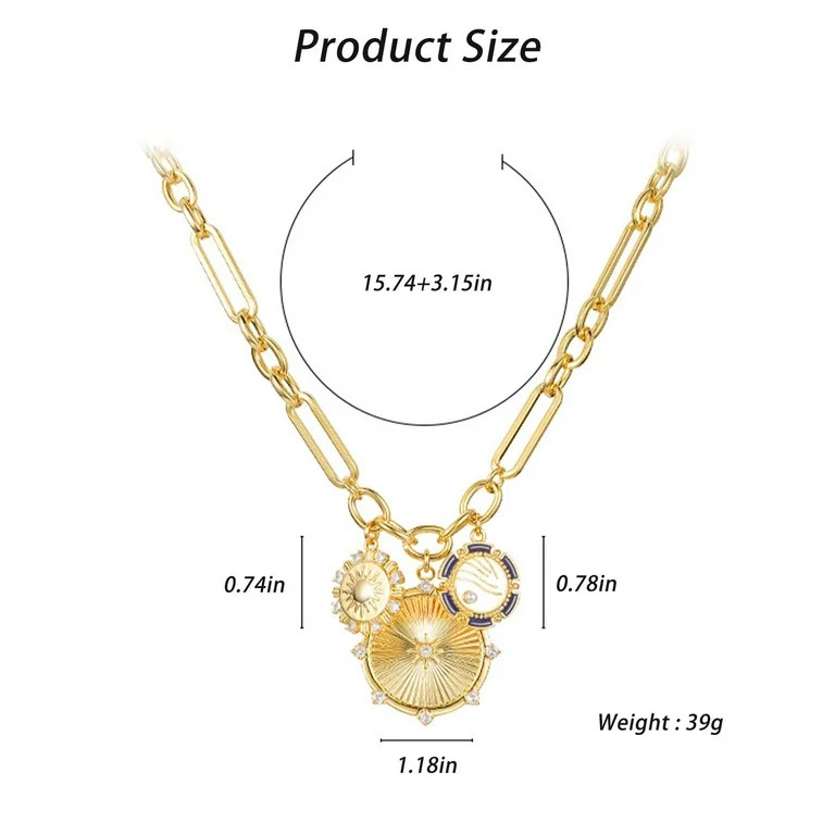 Chunky Gold Necklace for Women, Heart Pendants Necklace Sun Flower Necklace Fashion Hip Hop Choke... | Walmart (US)