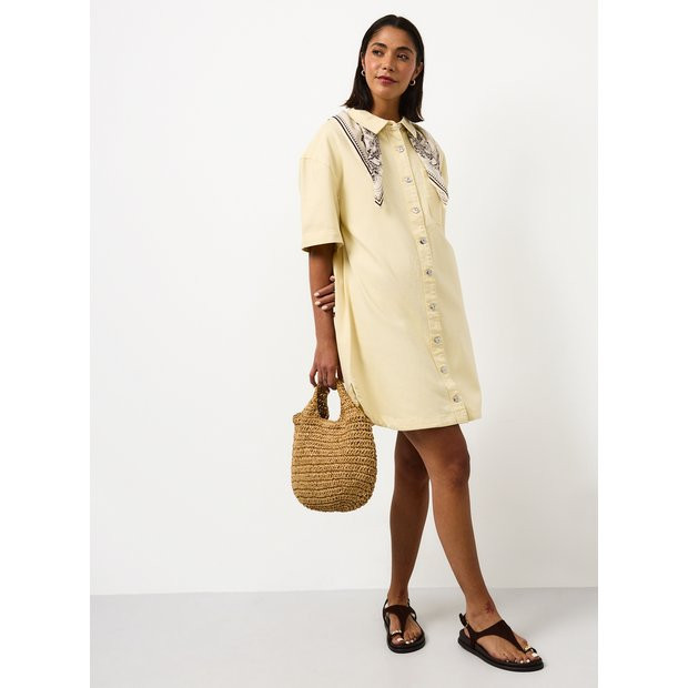 Light Yellow Denim Mini Shirt Dress 10 | Tu Clothing
