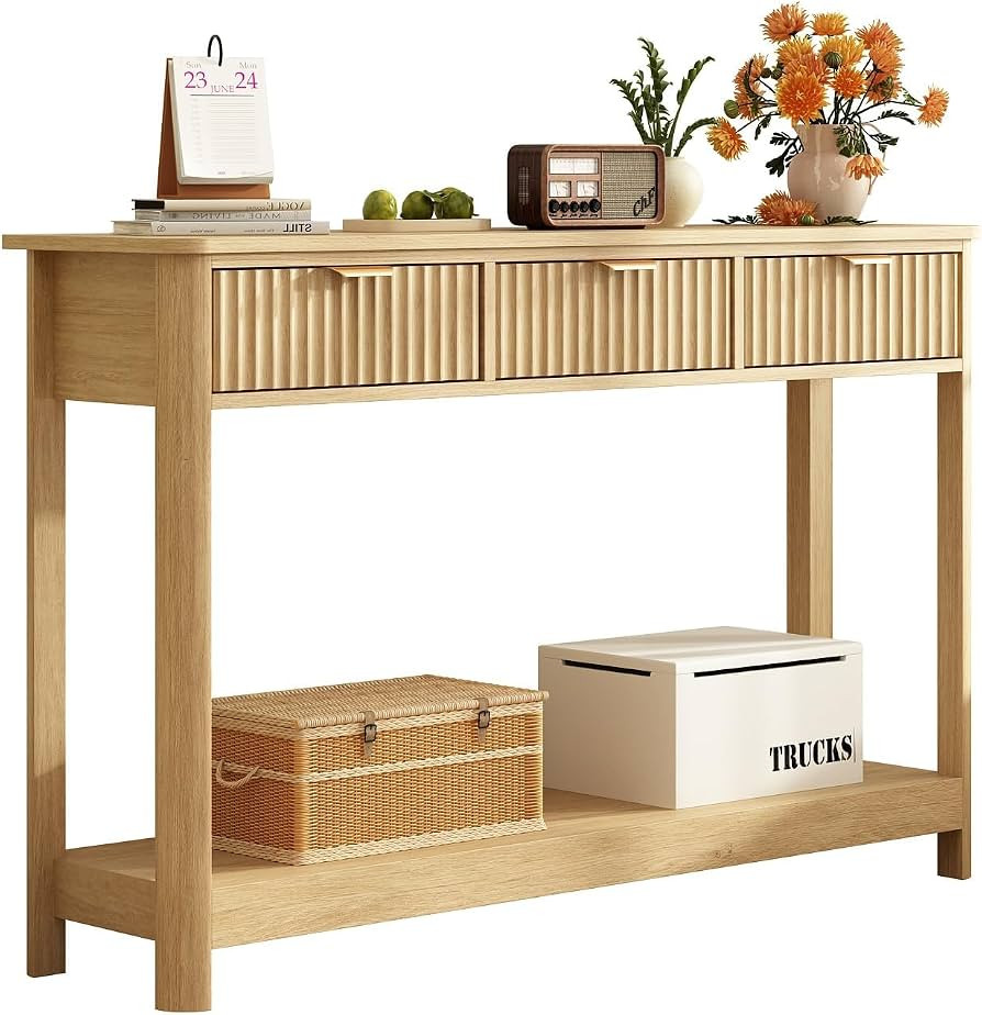 Narrow Behind Couch Sofa Table, Open Storage Shelf, Curved legs, 2 Tier Modern Farmhouse Hallway ... | Amazon (US)