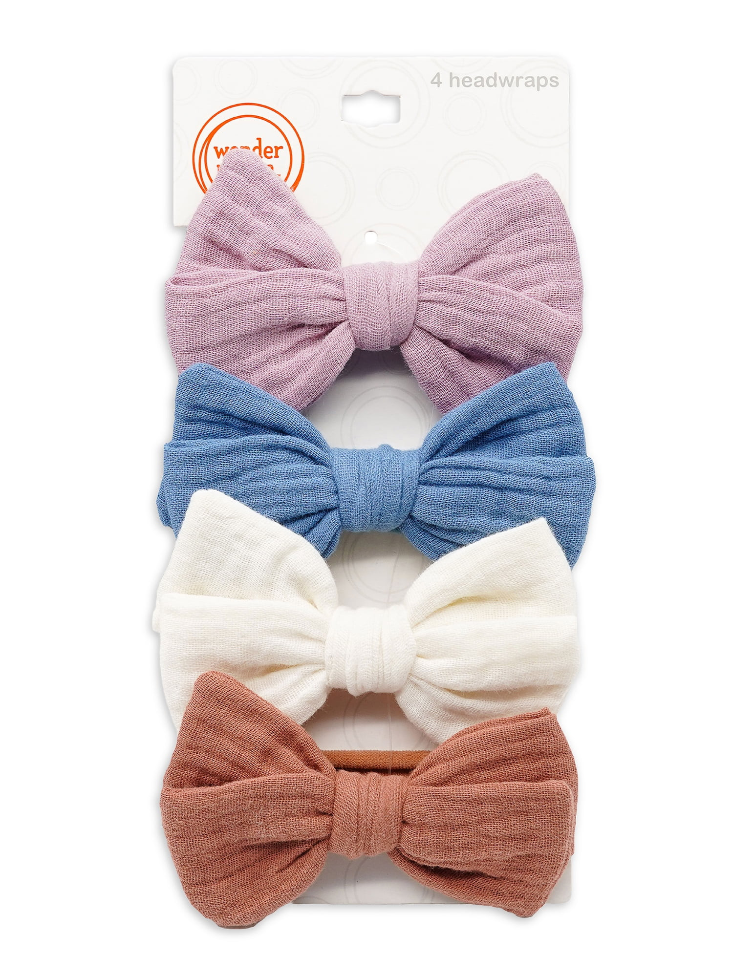 Wonder Nation Baby Girls Soft Bow Headwraps, 4-Piece | Walmart (US)