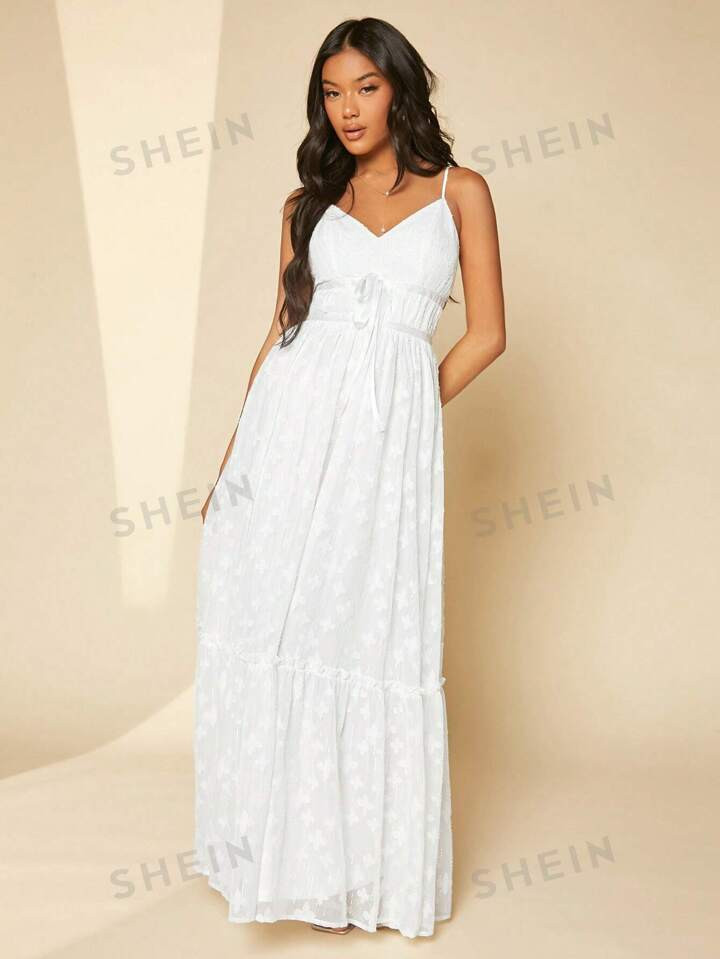 SHEIN Belle Solid Knot Front Ruffle Hem Cami Wedding Dress | SHEIN