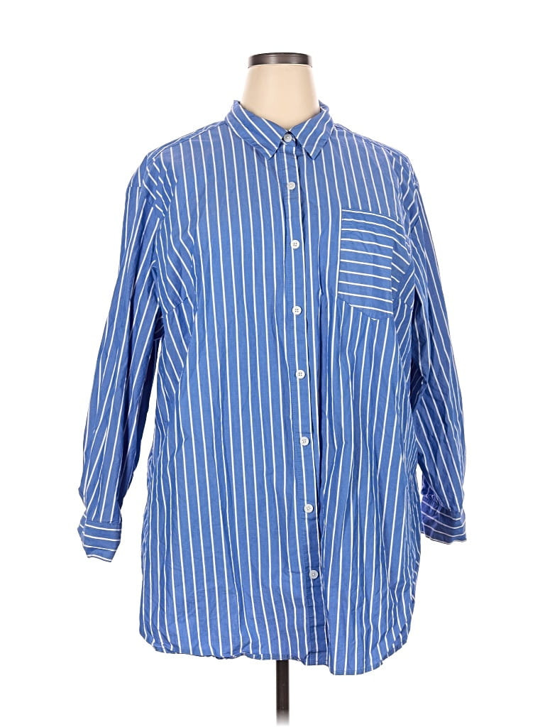 Future Collective 100% Cotton Stripes Blue 3/4 Sleeve Button-Down Shirt Size 2X - 42% off | ThredUp (US)