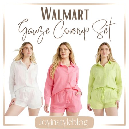 Walmart Time and Tru Women's and Women's Plus Cotton Button Front Coverup Shirt, Sizes XS-3X  / Time and Tru Women's and Women's Plus Cotton Pull On Coverup Shorts, Sizes XS-3X / vacation outfit / resort wear 

#LTKfindsunder50 #LTKsalealert #LTKover40