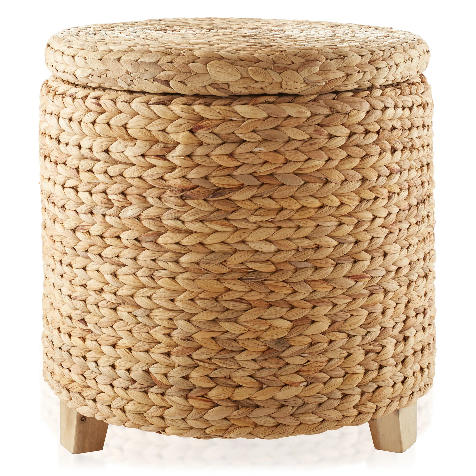 Casafield 17" Round Storage Ottoman with Lid, Water Hyacinth Footrest | Wayfair North America