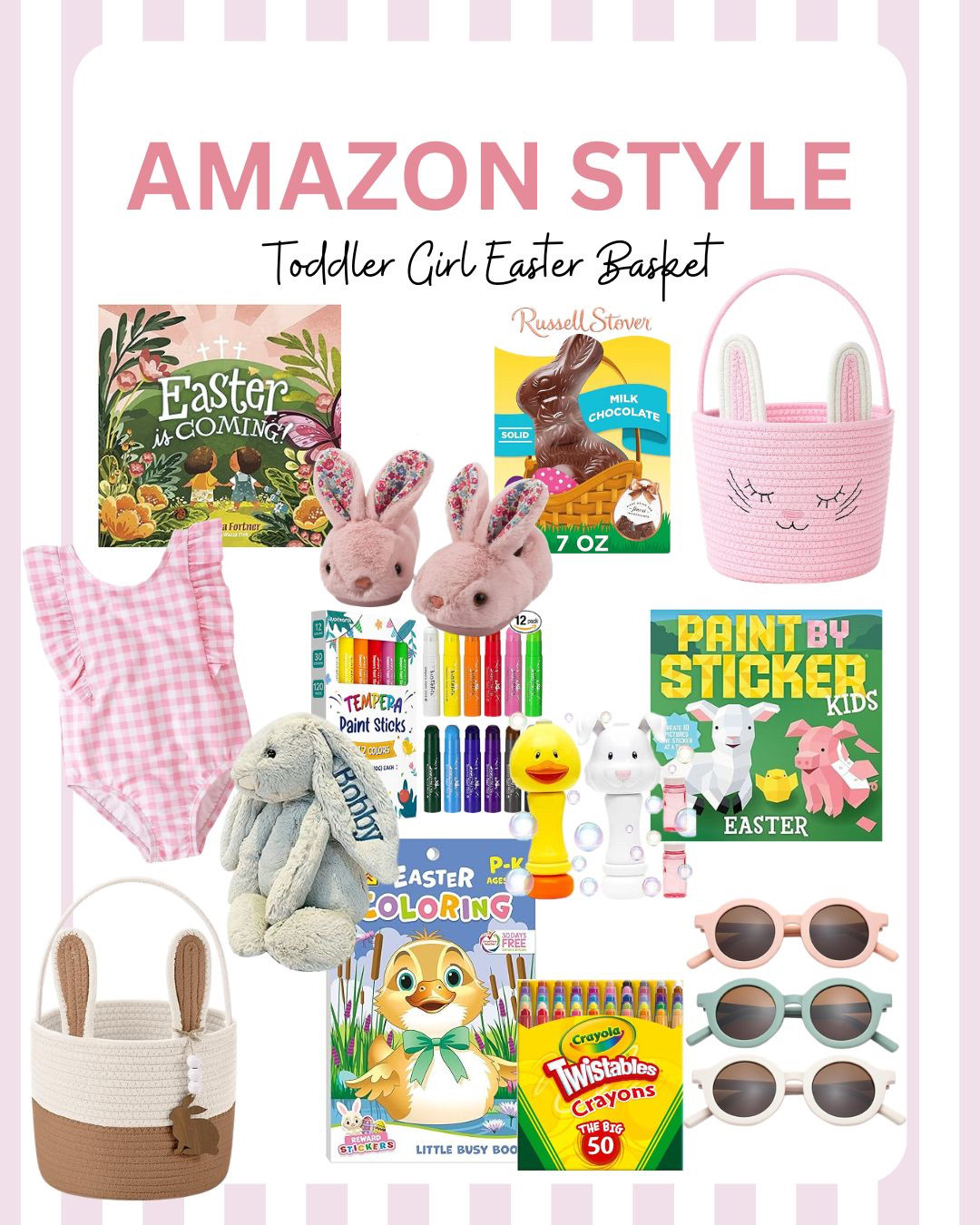 The sweetest little Easter basket ideas for toddler girls 🐣🌷
I rounded up some of the cutest Easter basket finds for toddler girls — a mix of fun, practical, and springy little surprises. Think adorable bunny-themed goodies, books, cozy pajamas, sweet toys, and a few treats that will actually get used long after Easter morning.
I love baskets that aren’t just candy… but little things they’ll play with, wear, and love all season. Everything here is toddler-friendly, cute, and perfect for making Easter morning feel extra special.
Tap to shop everything I added to our basket this year 💕
 

 

#LTKmomlife #LTKSeasonal #LTKKids