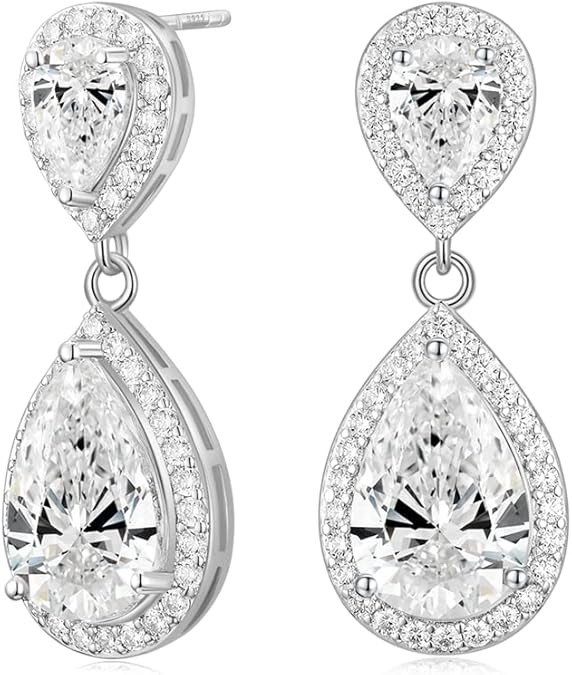 EAMTI Silver Dangle Earrings for Women Cubic Zirconia Teardrop Bridal Wedding Earrings 925 Sterli... | Amazon (US)