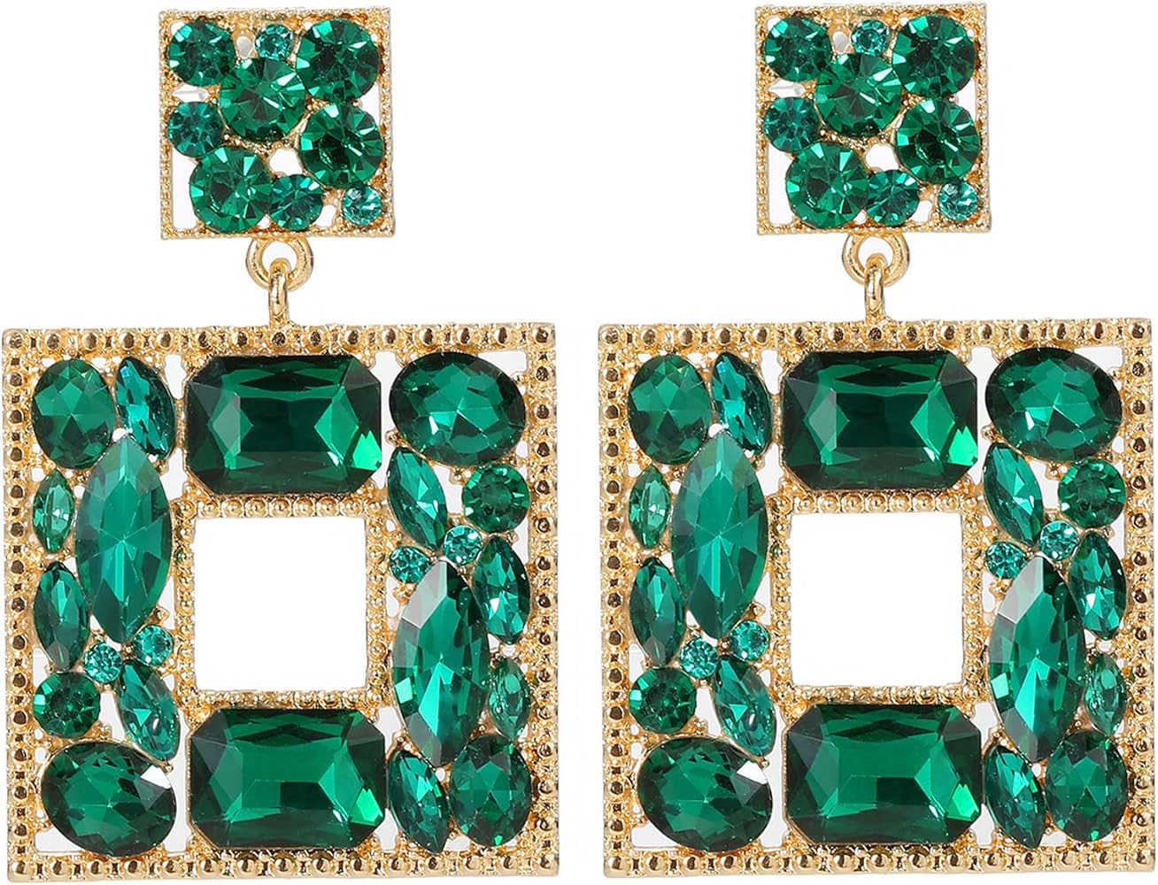Rhinestone Square Statement Dangle Earrings Trendy Crystal Geometric Drop Earrings Hypoallergenic... | Amazon (US)