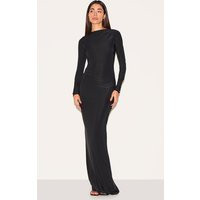 Black Slinky Long Sleeve Open Back Maxi Dress | PrettyLittleThing US