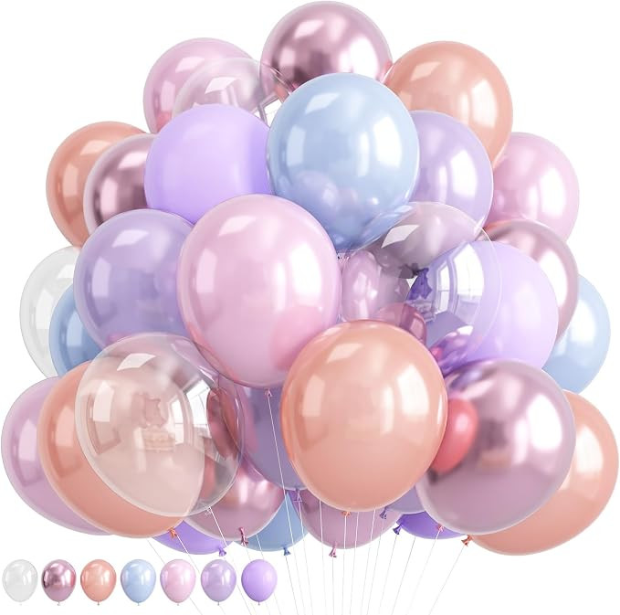 Pastel Mermaid Balloons Set, Pearl Rose Gold Metallic Pink Purple Blue Latex Party Balloons for G... | Amazon (US)