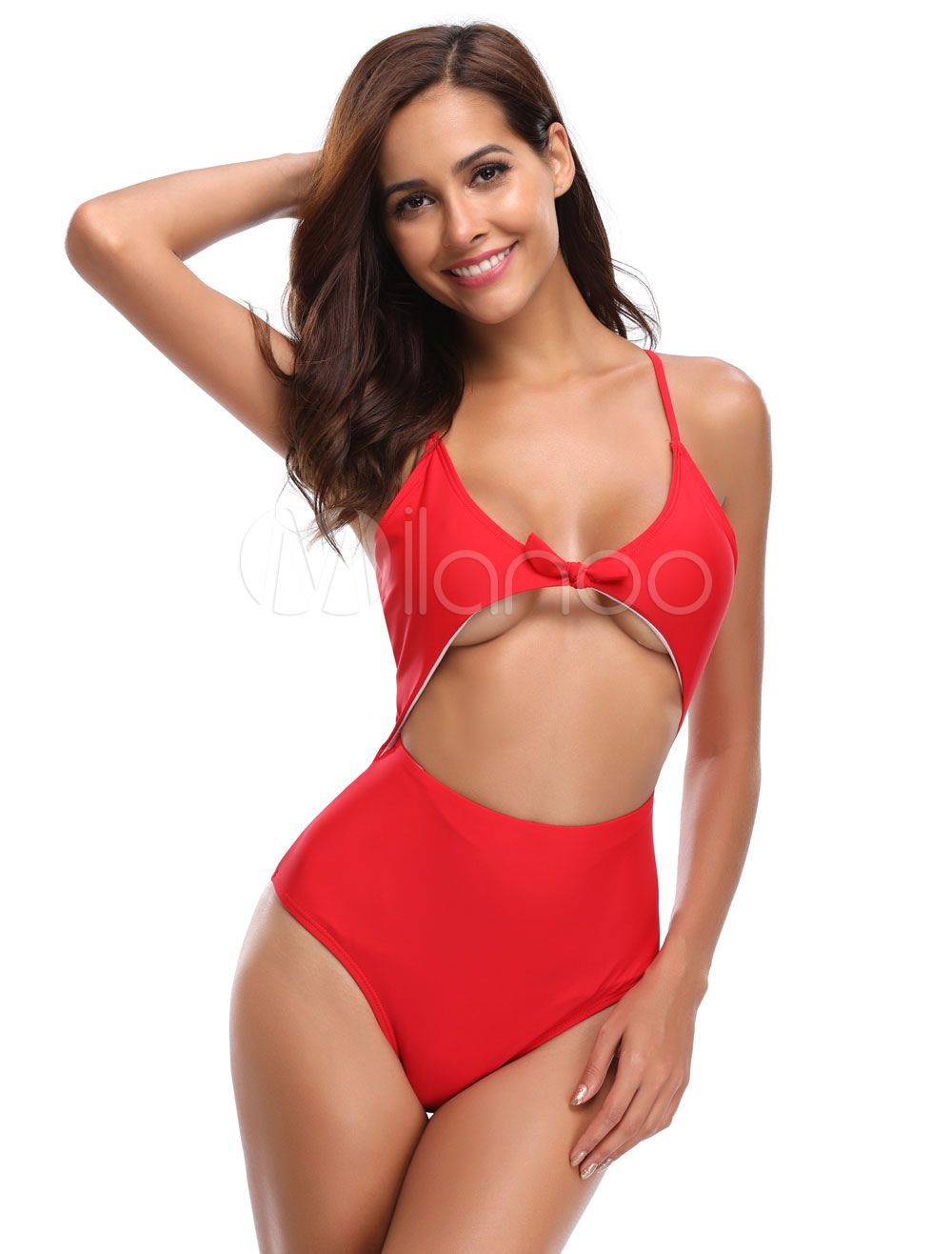 Women Red Monokini Knotted Backless Bralette Cut Out Sexy Beach Bathing Suit | Milanoo