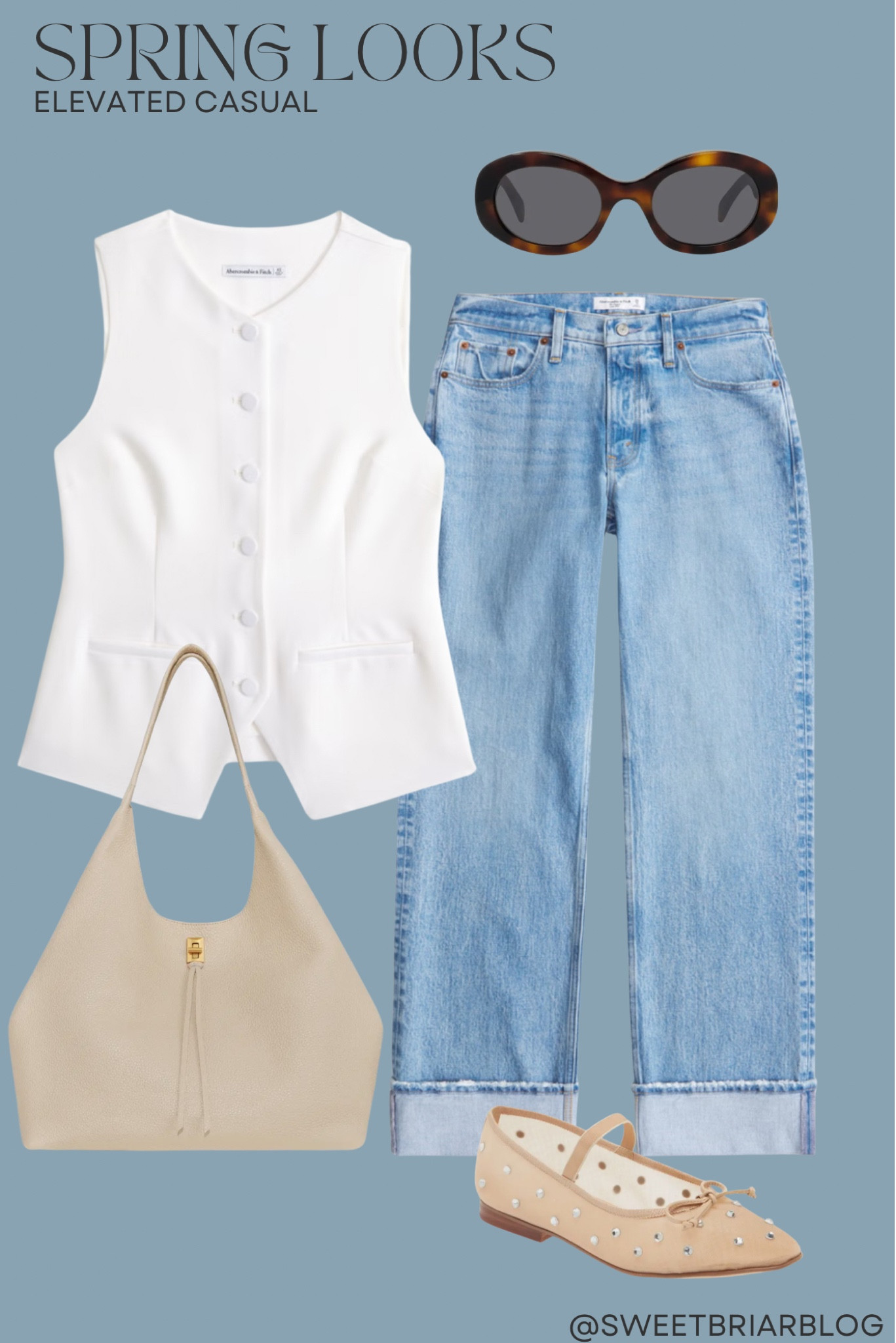 elevated casual look. spring outfit ideas. Mesh ballet flats. cuffed denim. vest top. 

#LTKshoecrush #LTKSeasonal #LTKitbag