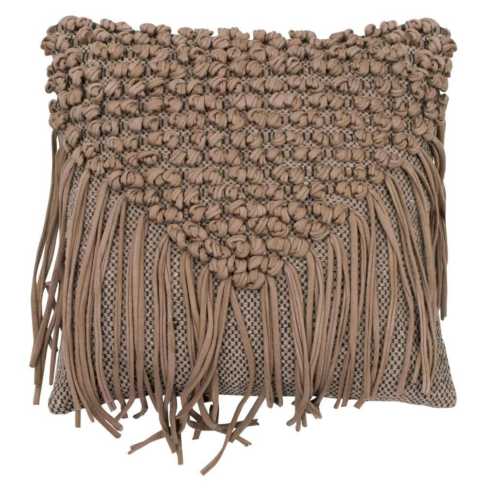 French Connection Mateo Contemporary Stone 20 in. x 20 in. Tassled Decorative Throw Pillow, Grey | The Home Depot