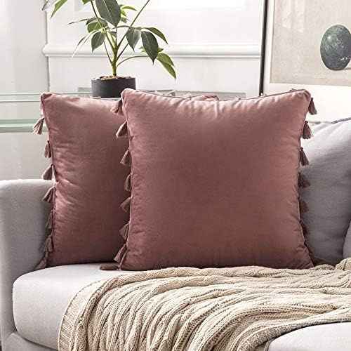 MIULEE Pack of 2 Velvet Soft Solid Decorative Throw Pillow Cover with Tassels Fringe Boho Accent Cus | Amazon (US)