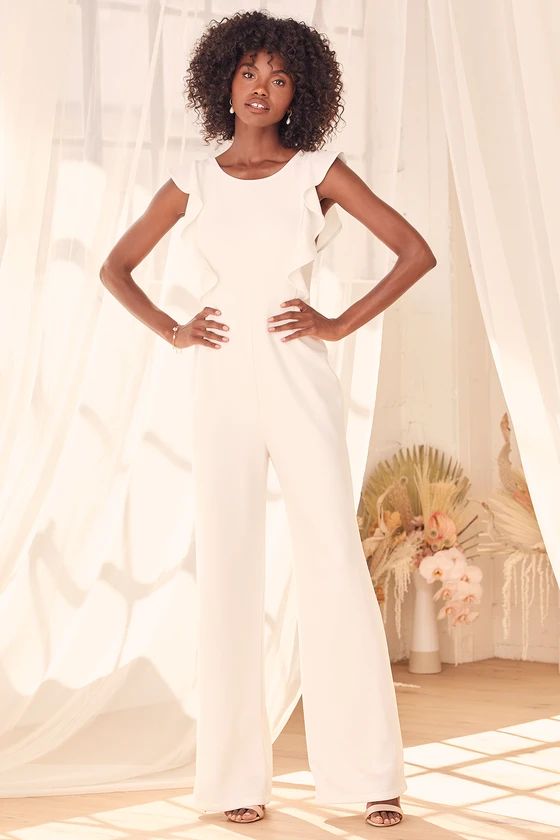 Feel Your Love White Ruffled Wide-Leg Jumpsuit | Lulus (US)