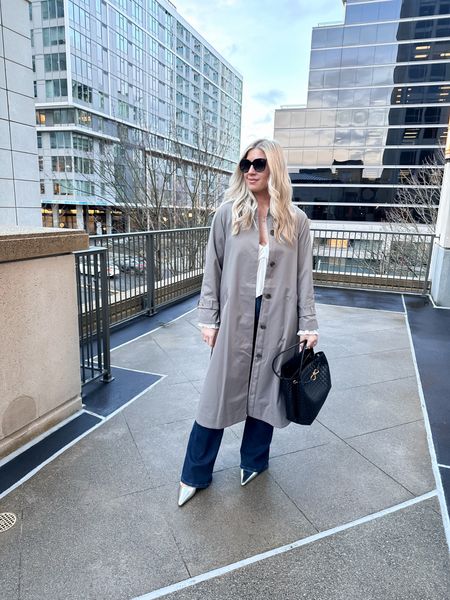 Metallic heels for that city vibe. I sized up 1/2 and love that they are a low kitten sling back heel. 
Spring outfit 
Workwear 
Trench coat style
Over 40
 

#LTKworkwear #LTKshoecrush #LTKfindsunder50