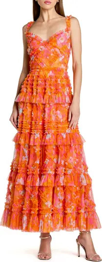 Mac Duggal Sleeveless Floral Ruffle A-Line Maxi Dress | Nordstrom | Nordstrom