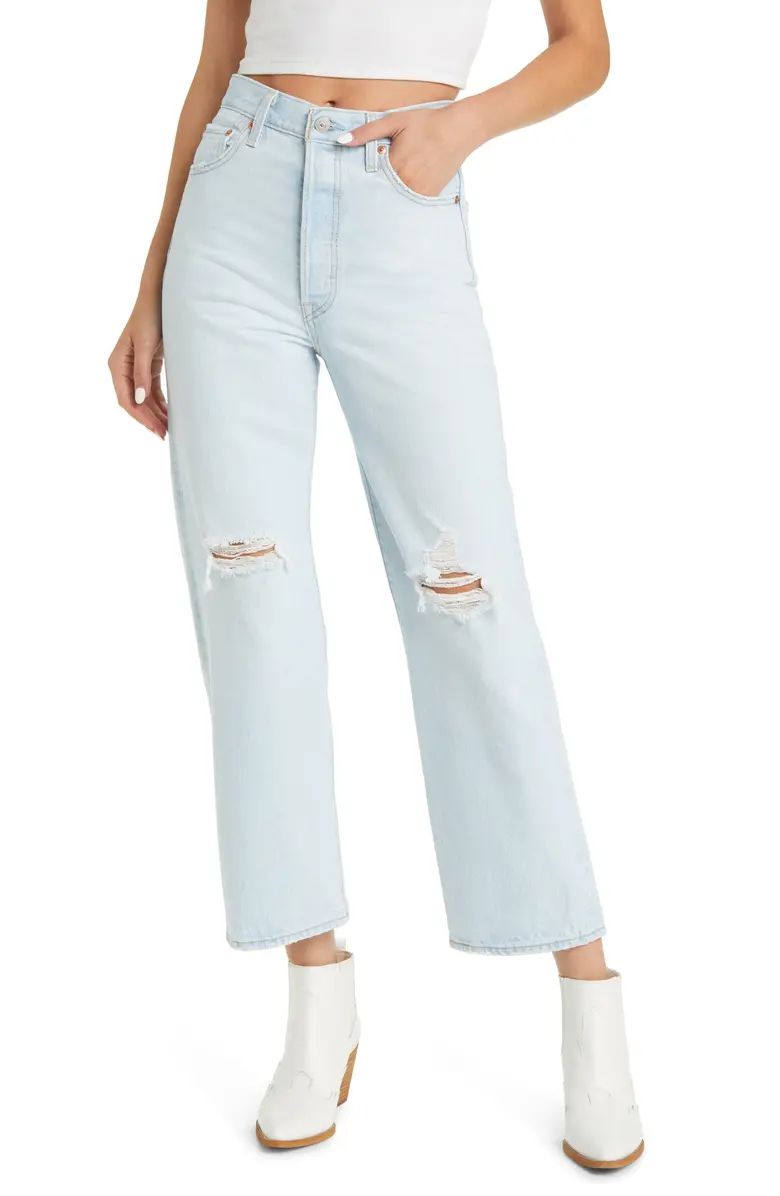 Women's Ripped Ribcage Straight Leg Ankle Nonstretch Jeans | Nordstrom