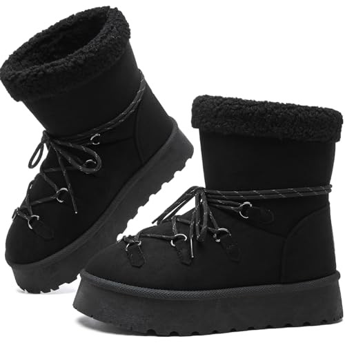TUOPIN Women's Classic Platform Mini Snow Boots - Faux Suede Slip-On & Lace-Up Winter Booties wit... | Amazon (US)