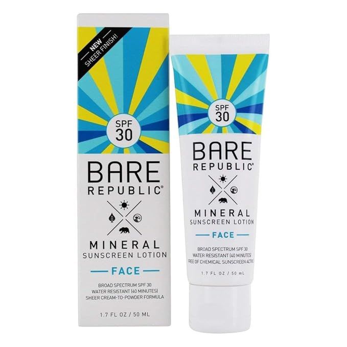 Bare Republic Mineral face spf 30 sunscreen lotion, Unscented, 1.7 Fluid Ounce | Amazon (US)