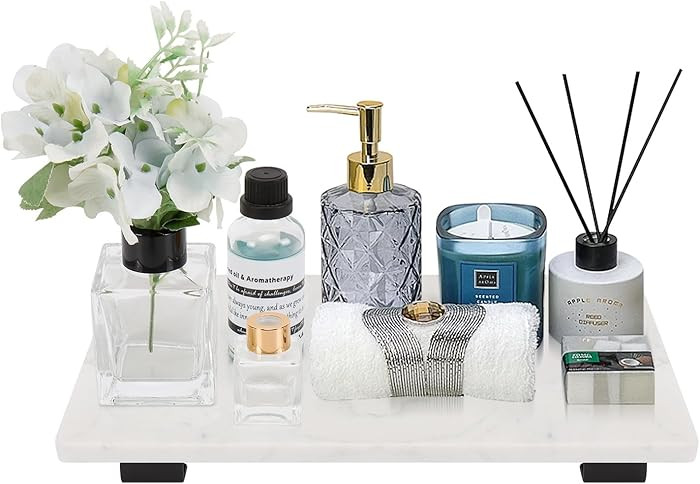 Bathroom Vanity Tray and White Marble Kitchen Soap Tray, Luxurious Small Accessory for Table/Coun... | Amazon (US)