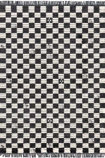 Dark Grey Armedia Modern Checkered 8' x 10' Area Rug | Rugs USA