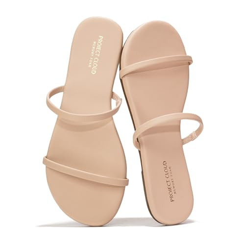 Project Cloud Summer Sandals for Women 2026 - Memory Foam Insole and Eco-Crafted Leather Beach Flip Flops for Women - Non Slip and Lightweight Double Strap Womens Sandals (Transition, BEIG,11) | Amazon (US)