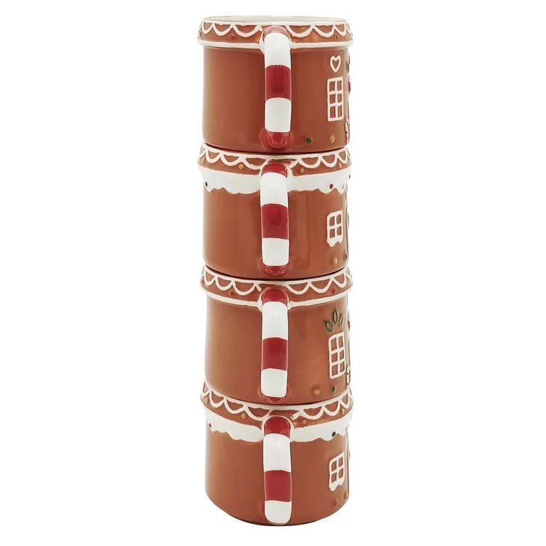 Holiday Time Gingerbread House Stackable Stoneware Mug with Metal Rack Set,  Multi Color | Walmart (US)