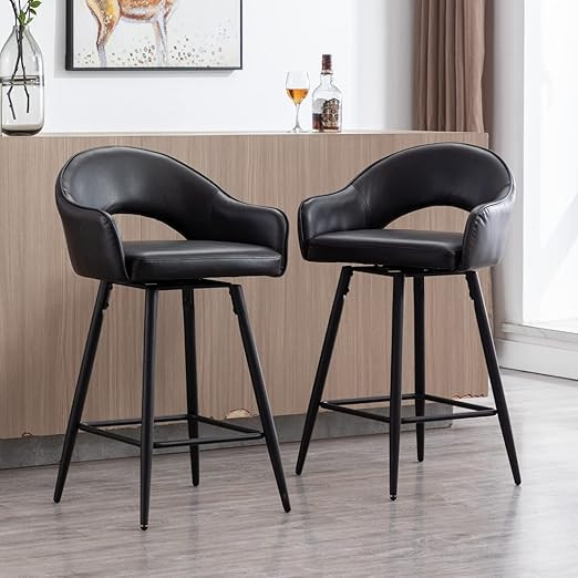 LukeAlon PU Leather Swivel Counter Stools Set of 2, Open Back 27" Seat Height Low Bar Stools with... | Amazon (US)