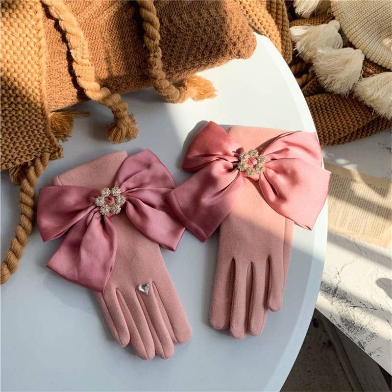 Pink Gloves with Large Bow | Lavender Fields
