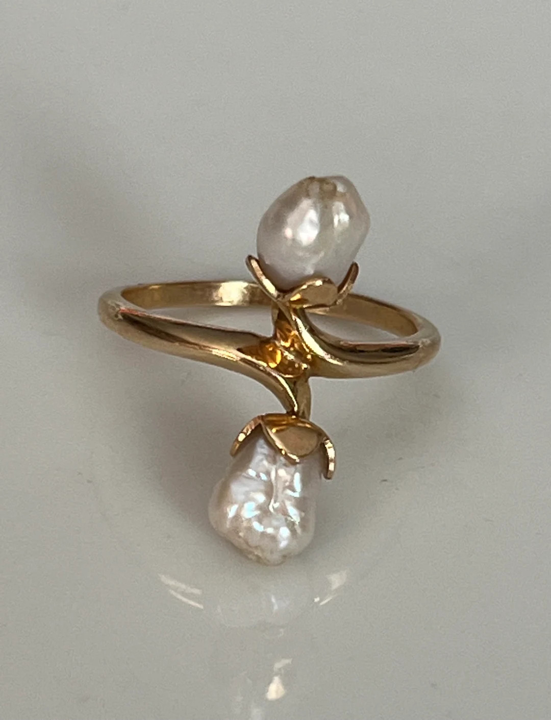 Delicate Estate 14K Gold Double White Pearl Ring - Etsy | Etsy (US)
