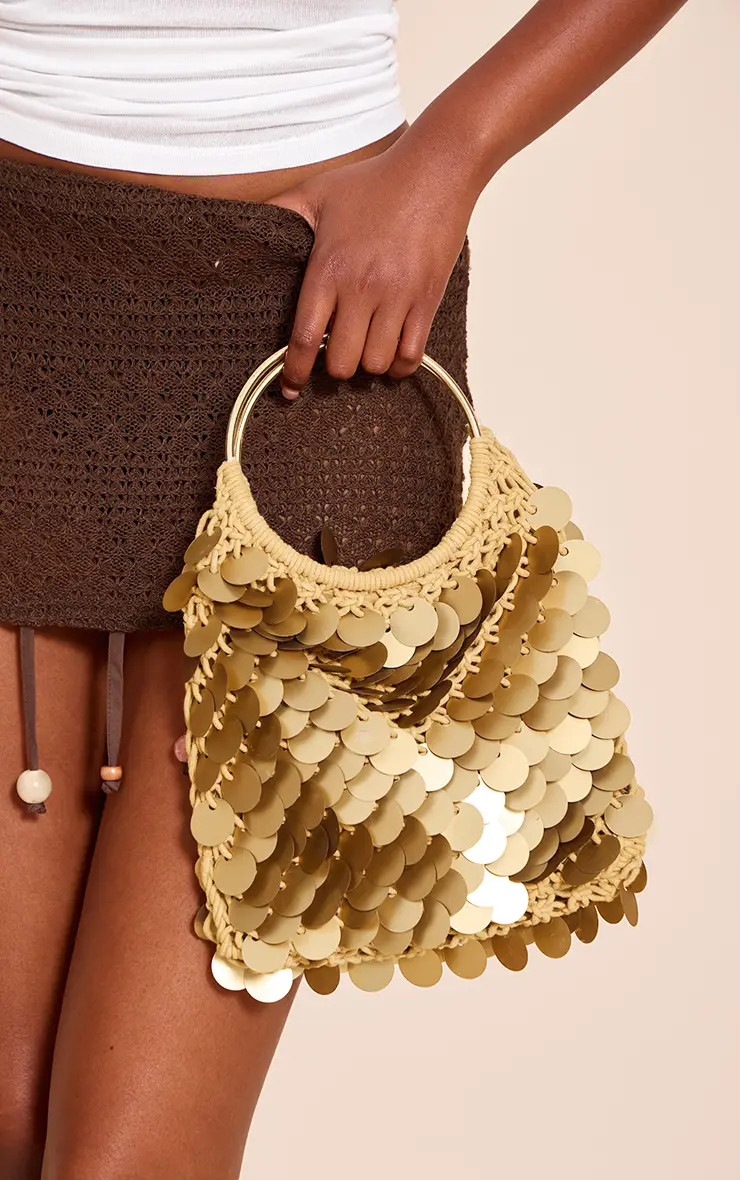 Gold Raffia Matte Sequin Handbag | PrettyLittleThing UK