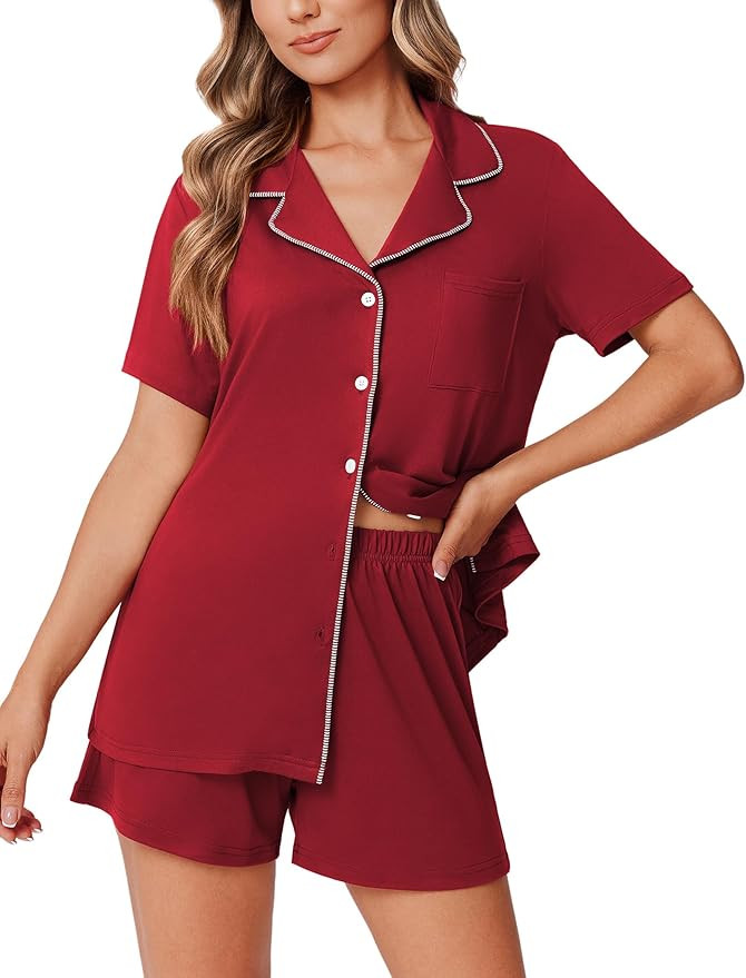 Ekouaer Womens Pajama Sets 2 Piece Pjs Short Sleeve Button Down Sleepwear Bride Soft Pj Shorts Lo... | Amazon (US)