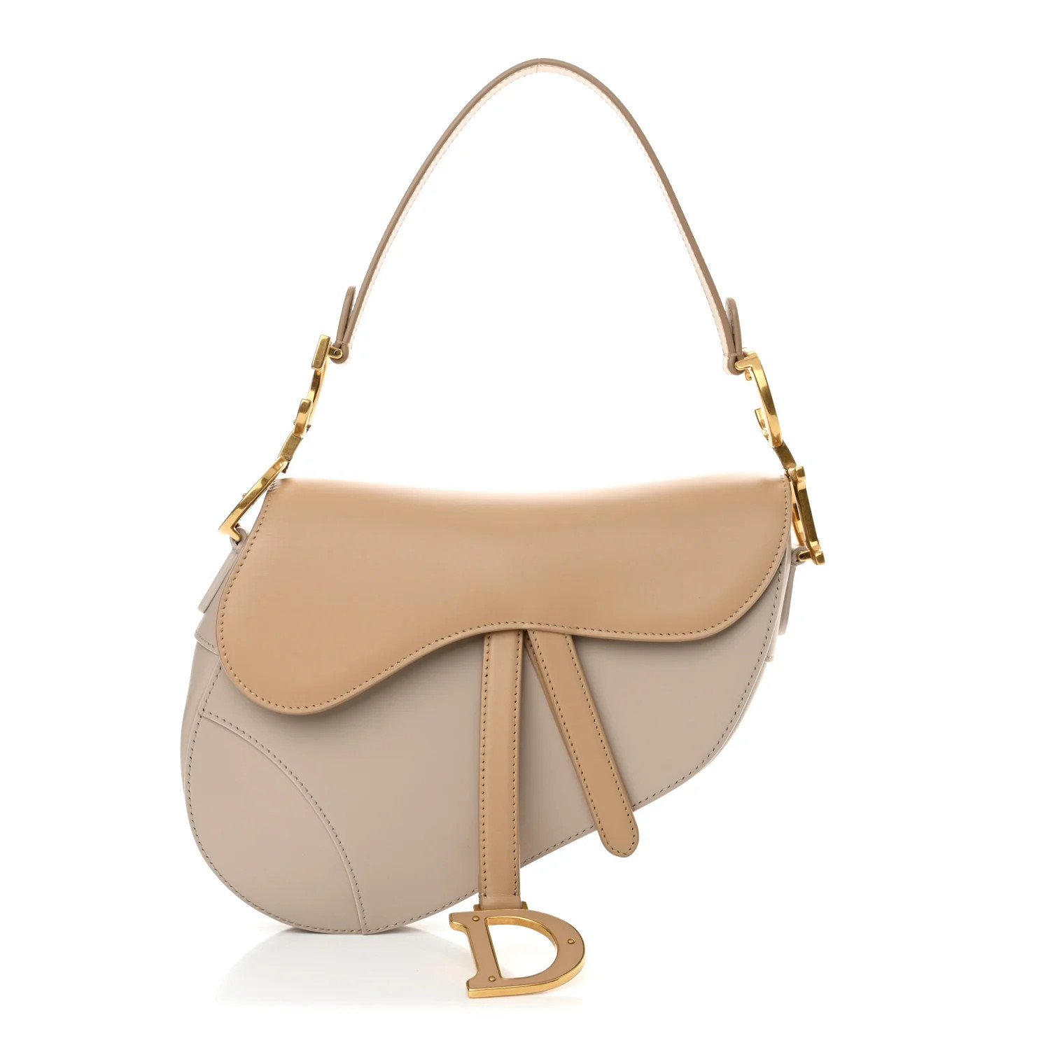 Supple Calfskin Two Tone Saddle Bag With Strap Biscuit Trench Beige | FASHIONPHILE (US)