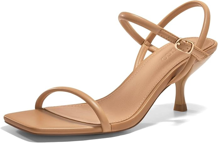 Coutgo Womens Strappy Kitten Heels Open Square Toe Sandals Buckle Ankle Strap Summer Dress Shoes | Amazon (US)